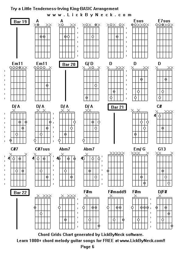 Chord Grids Chart of chord melody fingerstyle guitar song-Try a Little Tenderness-Irving King-BASIC Arrangement,generated by LickByNeck software.